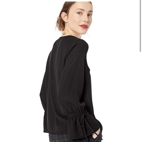 J. Crew Mercantile V-Neck Long Sleeve Sheer Blouse Tie Bell Sleeves, Black 8 NWT - Picture 12 of 12
